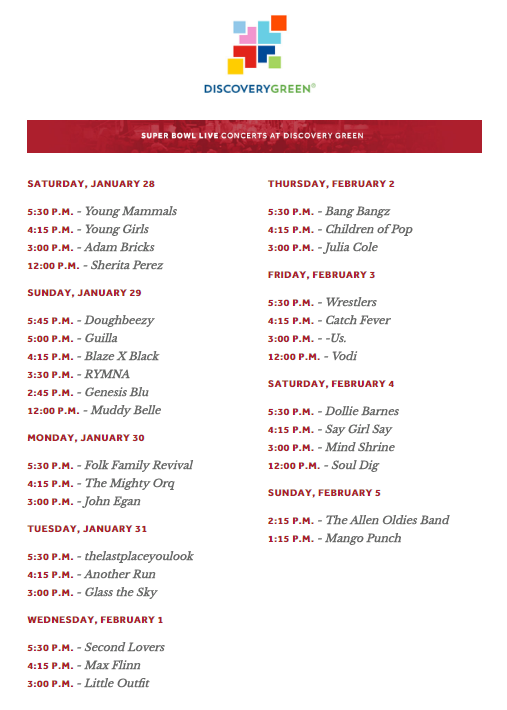 Super Bowl Live Concerts at Discovery Green